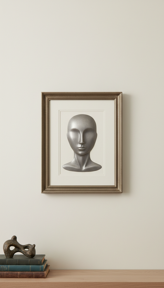 Modern Pewter Minimalist Portrait in Classic Frame