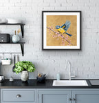 Blue Tit and Flowers Framed & Mounted Print