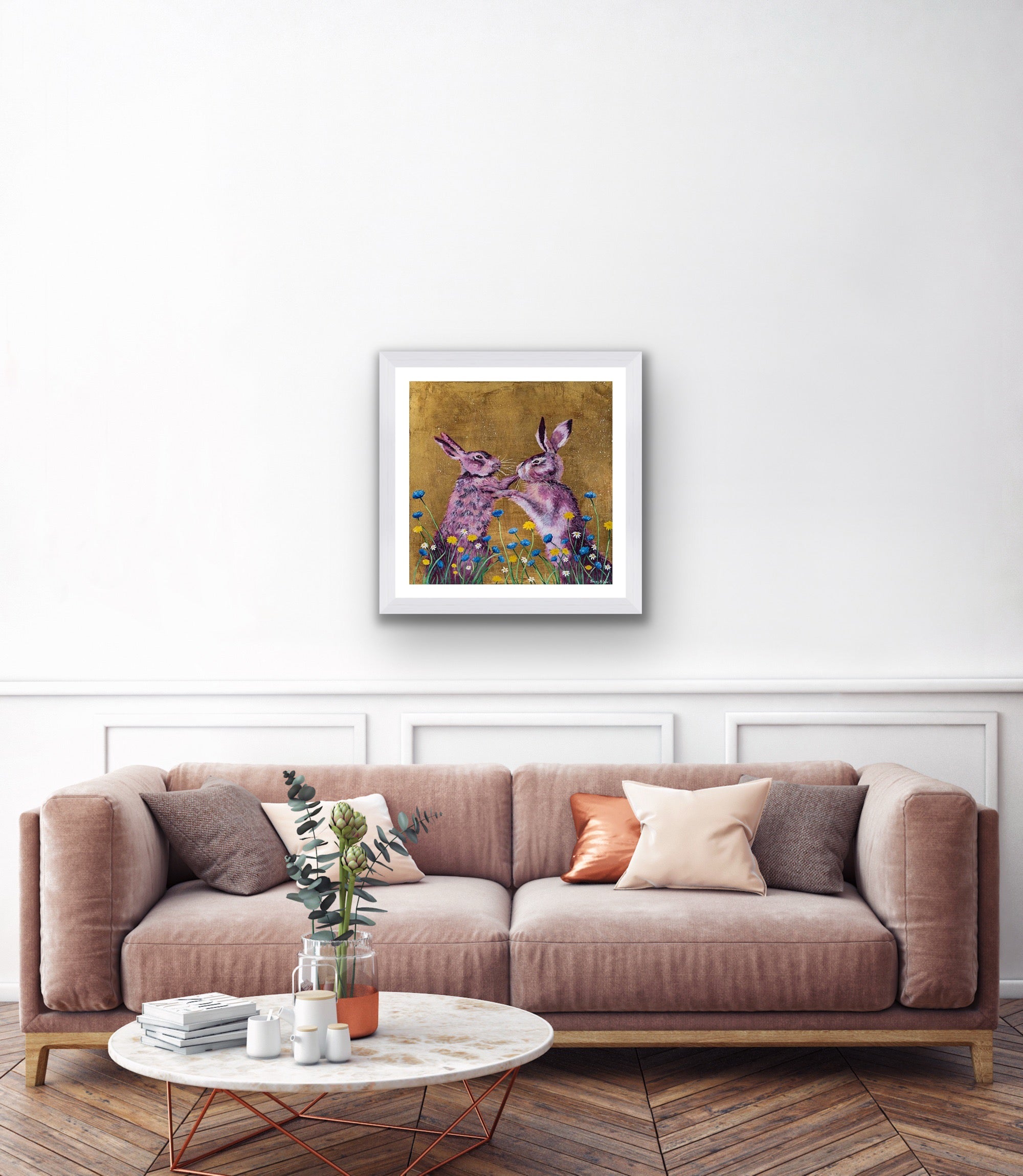Boxing Hares Framed & Mounted Print
