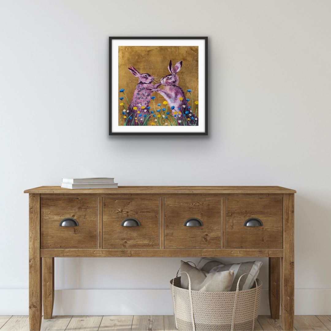 Boxing Hares Framed & Mounted Print