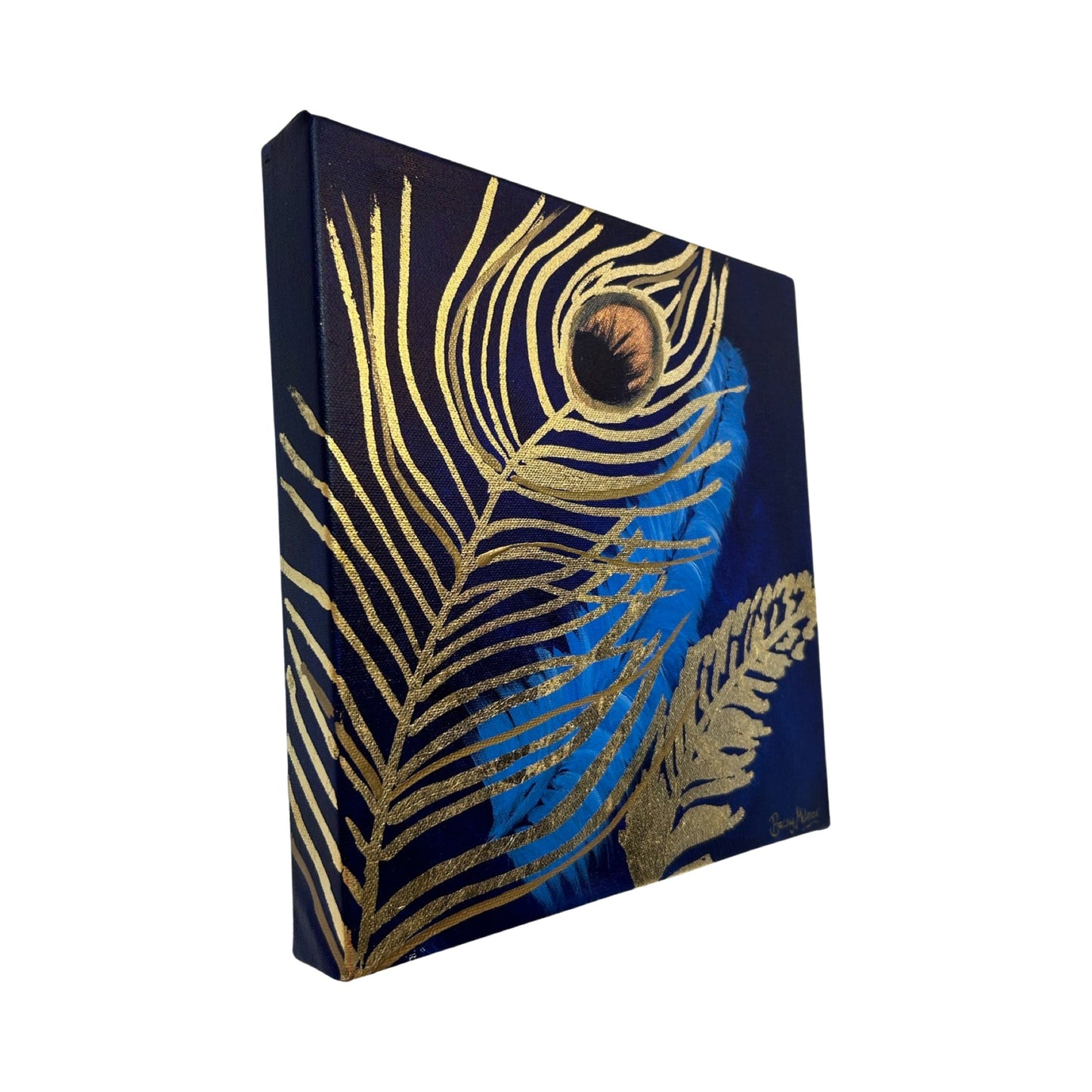Gold feathers on dark blue