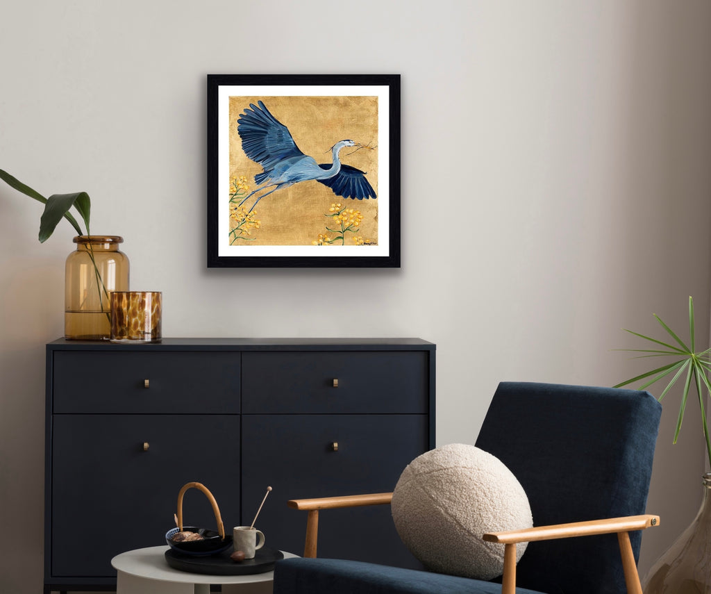Grey Heron Flying Framed & Mounted Print